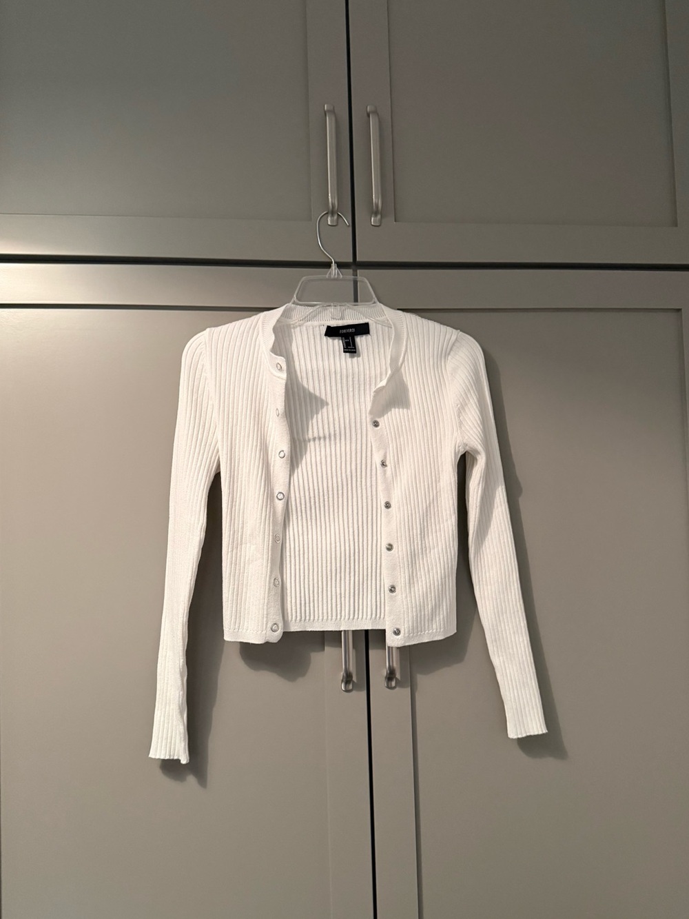 Forever 21 White Ribbed Knit Button-Up Cardigan - Size Small